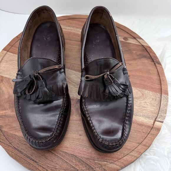 LL Bean Shoes Mens Size 11 D Brown Leather Tassel Loafers Kiltie Moc Toe Dress - Picture 6 of 14
